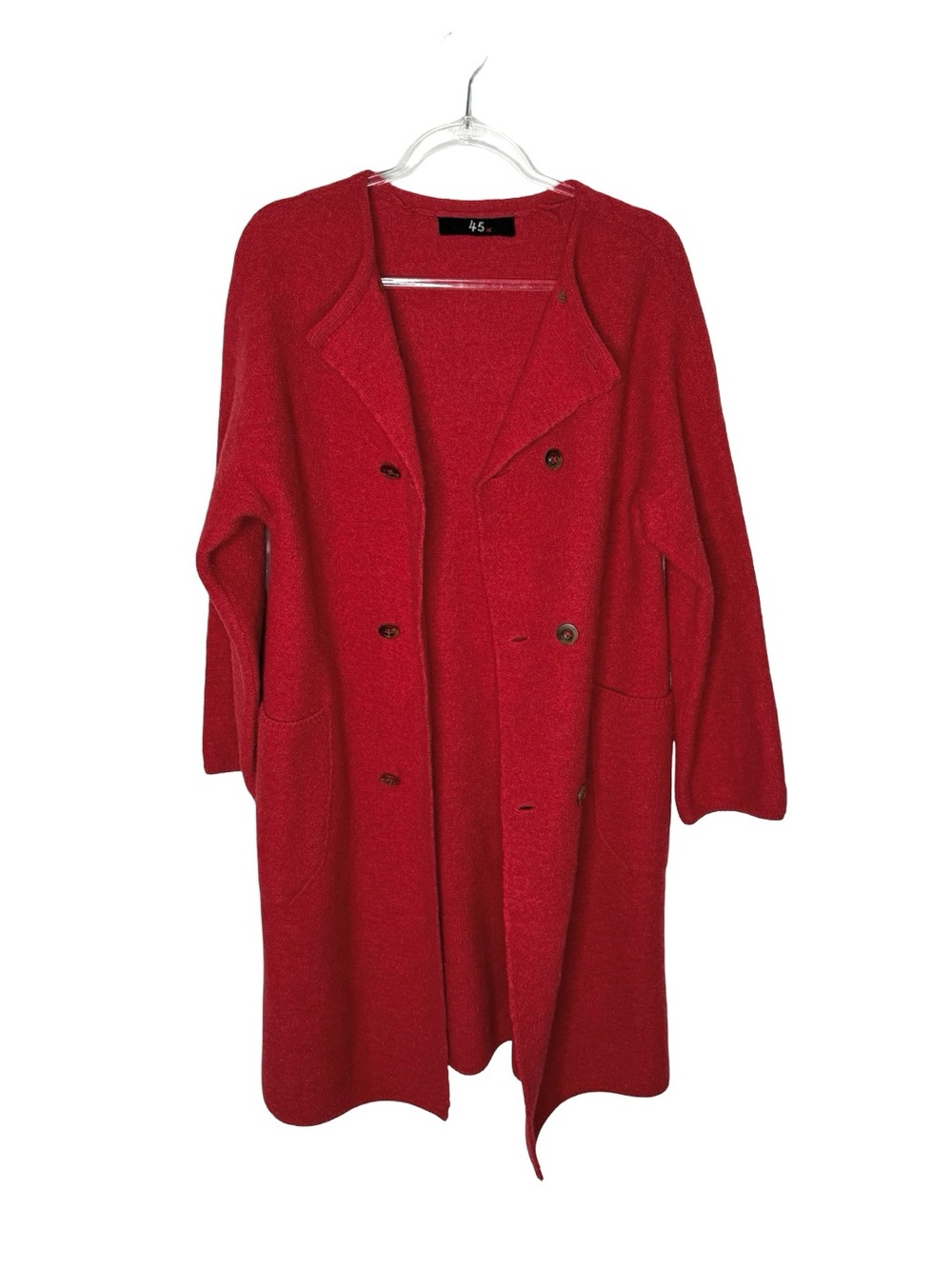 45R | 45rpm Japan Red Wool Alpaca Knit Double-Breasted Long Cardigan Coat 2